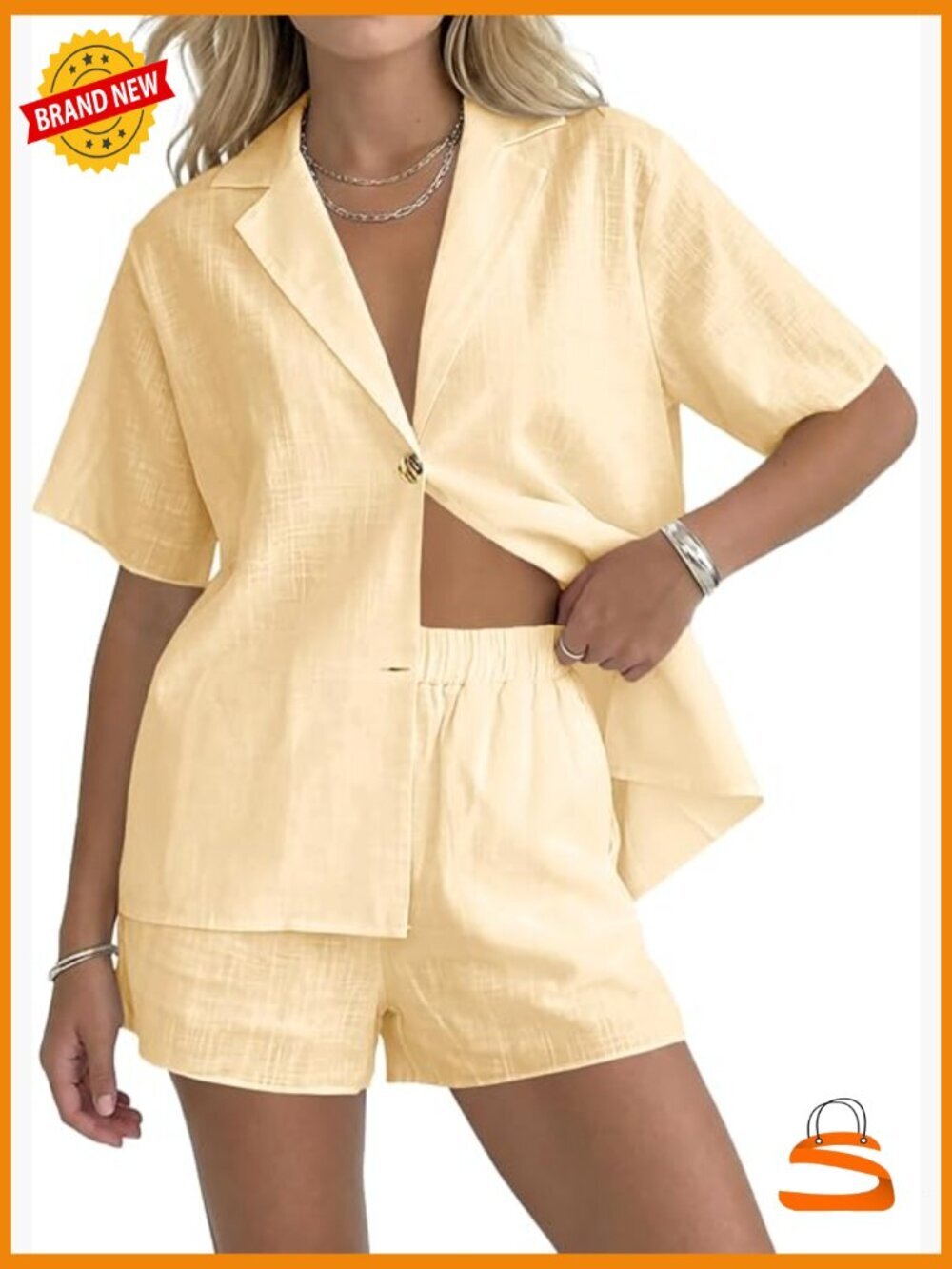 Womens 2 Piece Sets Summer Button Down Collared Shirt Shorts Matching Set